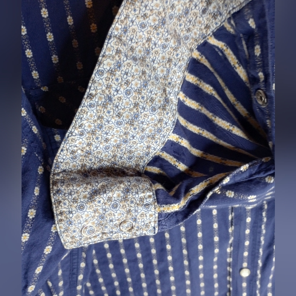 Age Of Wisdom Western Blue Daisy Flower Stripe Pearl Snap Shirt Country Cowboy - Picture 5 of 8